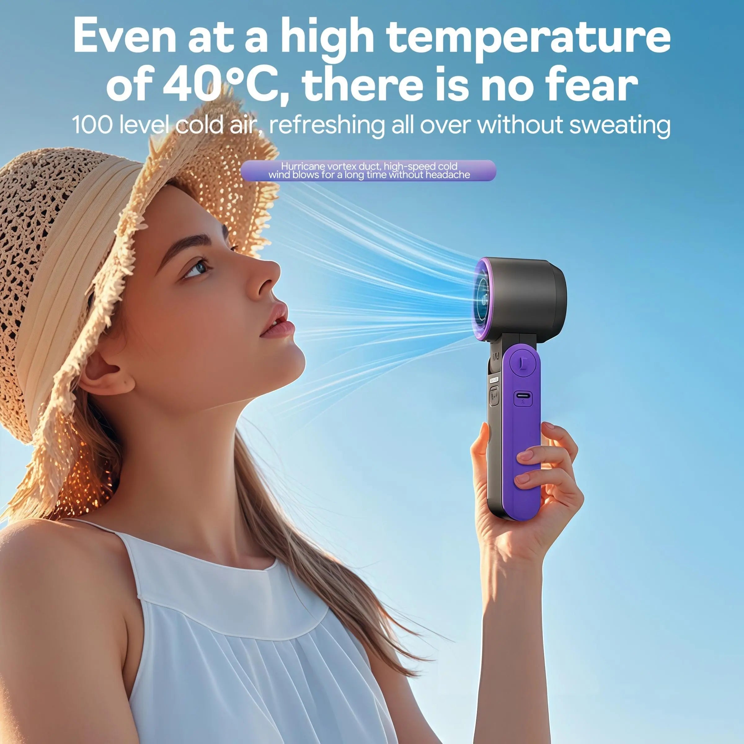 Portable Handheld Fan, Portable Cooling Fan, 3600Mah Rechargeable Mini Fan with LED Display, Multifunctional Smart Control Fan for Travel, Outdoor, Exercise, Work, Home USB Portable Personal Fan