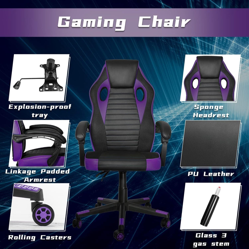 Ergonomic Gaming Chair, Computer Chairs for Adults Teens, Comfortable High Back Office Chair Desk Chair 350LBS, Video Game Chairs, Recliner Racing Gamer Chair Purple